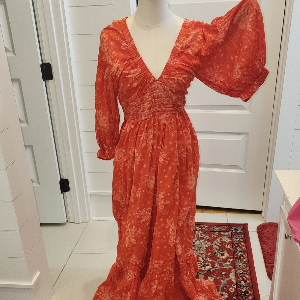 Free People Comfy Orange Floral Dress